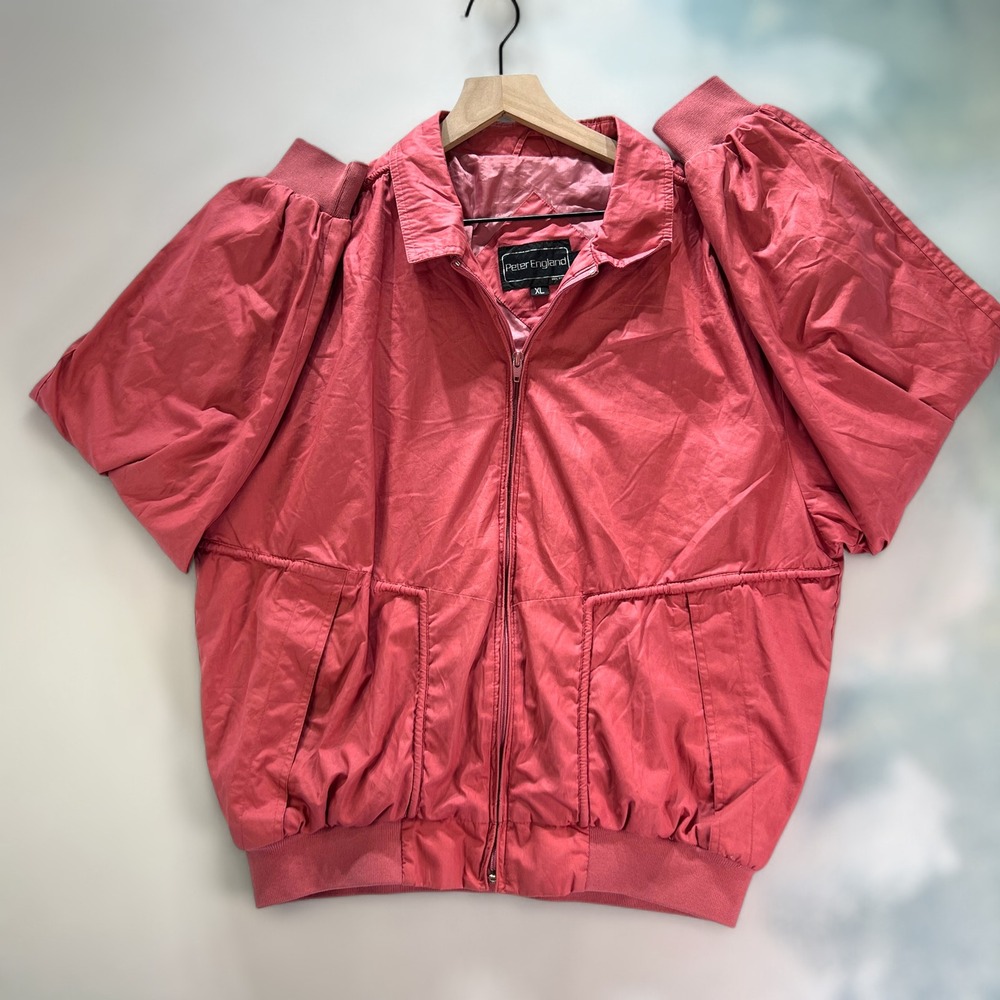 VTG Peter England Mens XL Windbreaker Jacket Pink Full Zip Lightweight Outerwear - Picture 9 of 13
